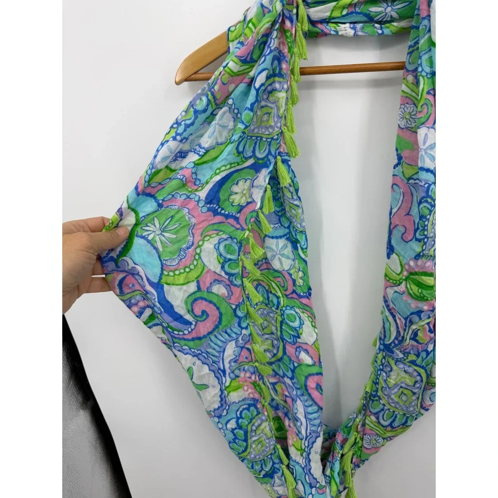 Lilly Pulitzer infinity loop scarf Conch Republic green tassel trim